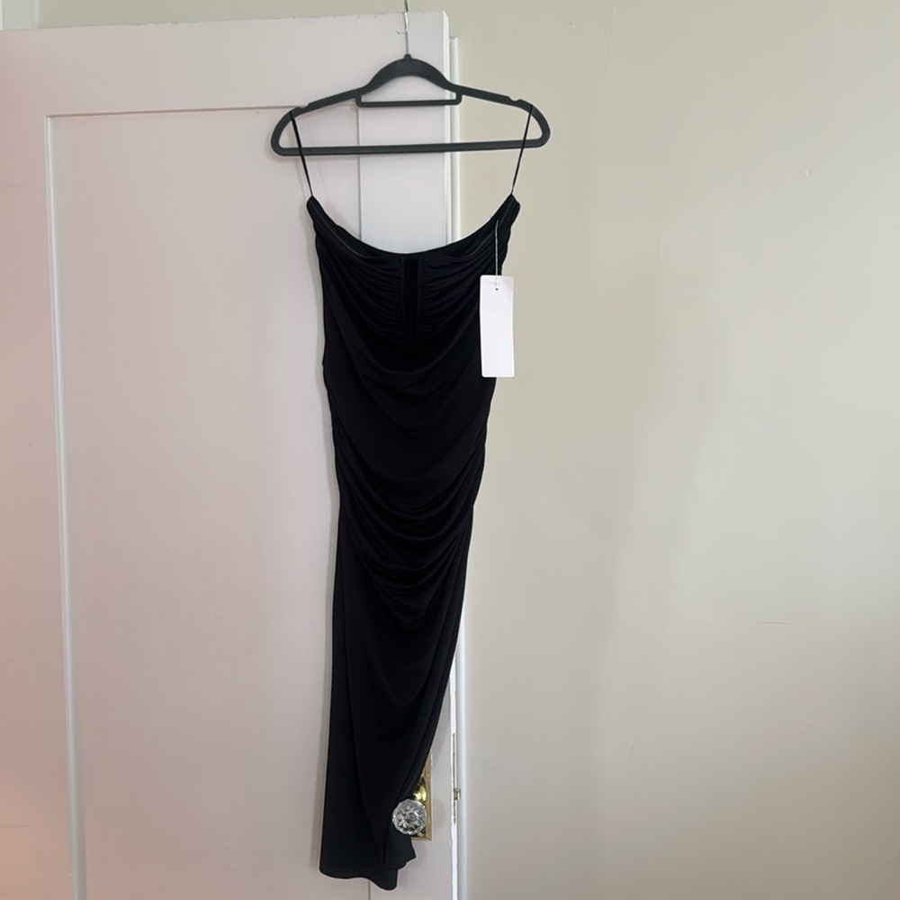 Anna October strapless midi with cut out and drapery